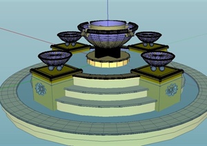 圆形水池景观设计SU(草图大师)模型