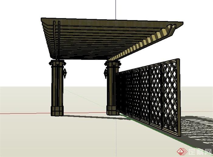 条形带屏风廊架设计SU模型(2)