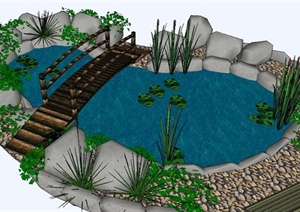 现代某岩石水池景观设计SU(草图大师)模型