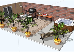 某现代屋顶花园阳台设计SU(草图大师)模型