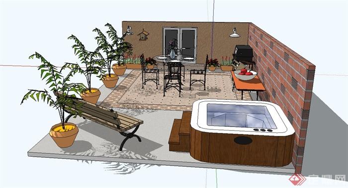 某现代屋顶花园阳台设计su模型(3)