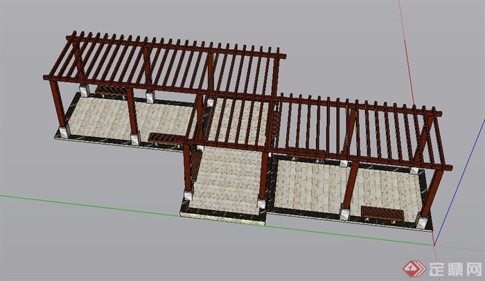 木质互交长廊架设计SU模型(2)