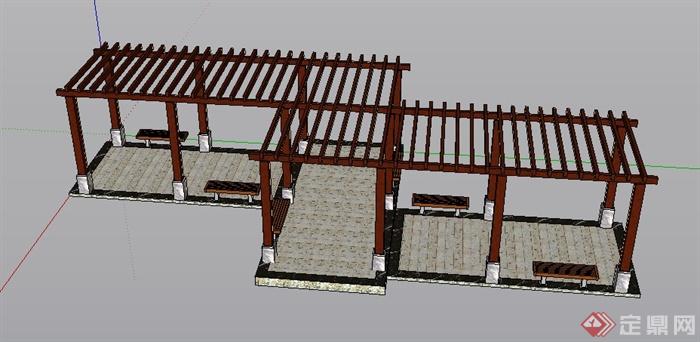 木质互交长廊架设计SU模型(3)