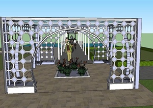 园林景观节点水上廊亭组合设计SU(草图大师)模型