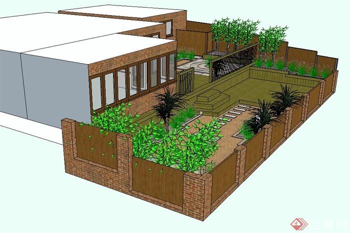 现代住宅屋顶花园设计su模型(2)