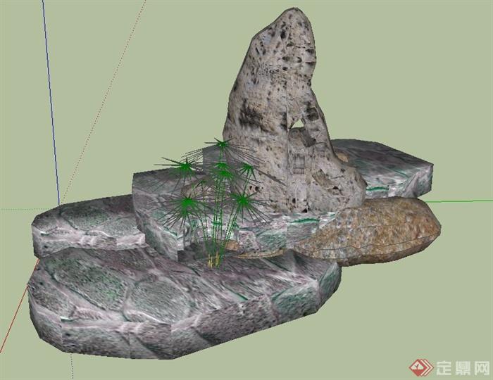 园林景观节点景石置石设计SU模型(1)