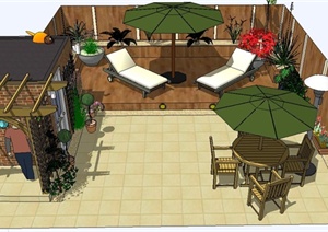 屋顶花园设计SU(草图大师)模型（含廊架、座椅）