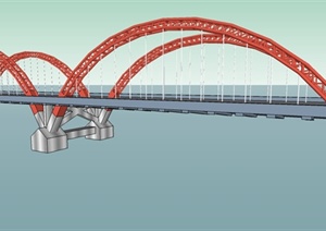 某现代过河大桥设计SU(草图大师)模型