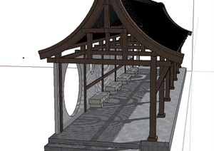 古典中式景观长廊架设计SU(草图大师)模型