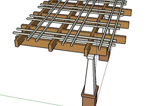 某方形木质单边廊架设计SU(草图大师)模型