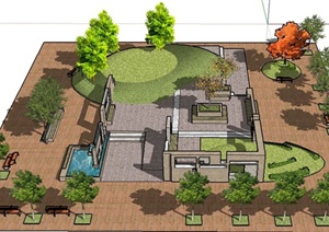 某住宅区公园一角景观设计SU(草图大师)模型