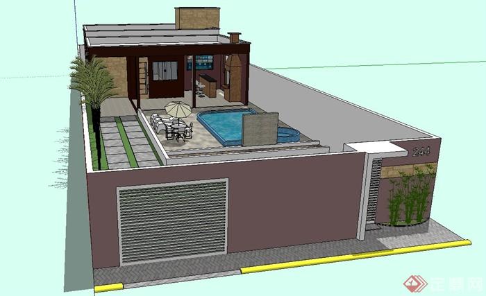 屋顶花园su模型设计(1)