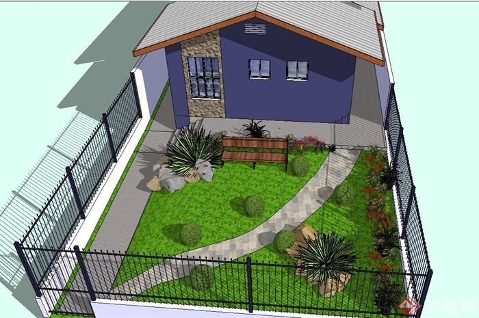 某单层住宅庭院景观规划设计SU模型(1)