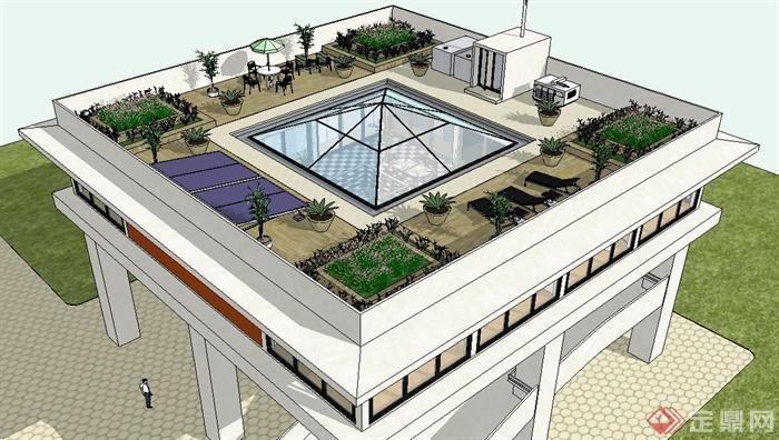 现代屋顶花园su模型设计(1)