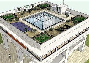 现代屋顶花园SU(草图大师)模型设计