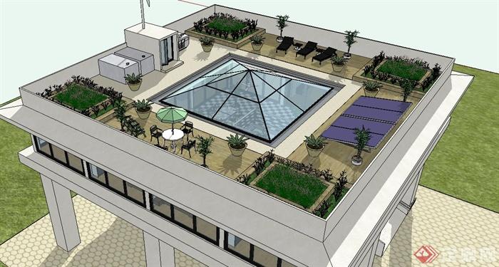 现代屋顶花园su模型设计(2)