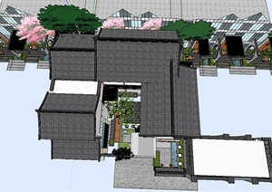 某古典中式住宅庭院景观设计SU(草图大师)模型