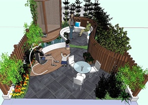现代屋顶庭院设计SU(草图大师)模型
