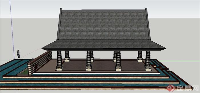 东南亚风情长方形景观亭子设计SU模型(1)