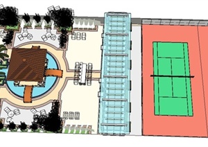 现代某长方形建筑屋顶花园景观设计SU(草图大师)模型