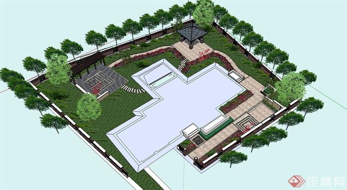 某屋顶庭院花园设计su模型(1)