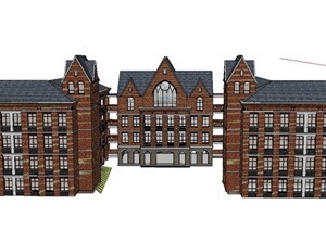 英式风格办公楼建筑设计SU(草图大师)模型