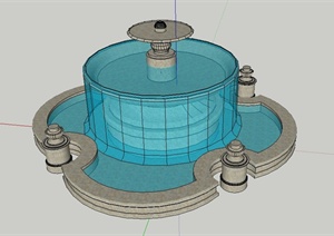 圆形喷泉水池景观设计SU(草图大师)模型
