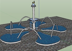 园林景观节点喷泉水池设计SU(草图大师)模型