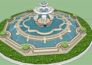 园林水景欧式喷泉SU(草图大师)设计模型