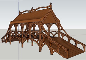 园林景观木质廊桥设计SU(草图大师)模型