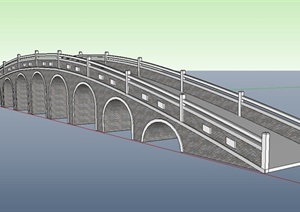九孔石桥设计SU(草图大师)模型