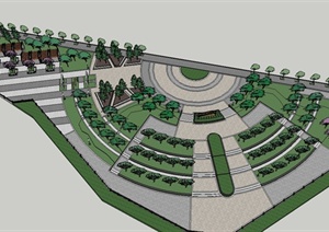 某滨水三角形广场景观规划设计SU(草图大师)模型