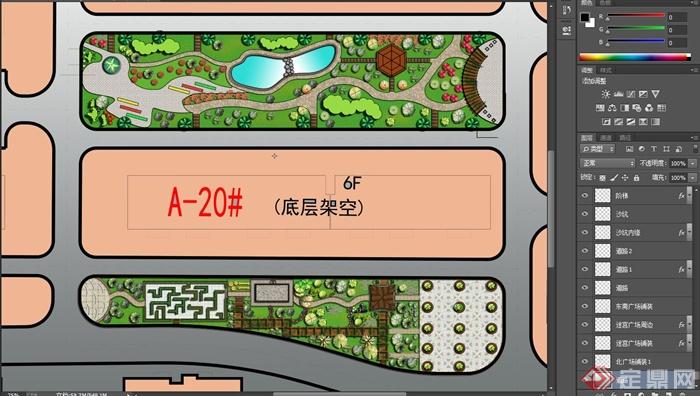 某住宅建筑中央景观规划设计PSD彩平图(2)