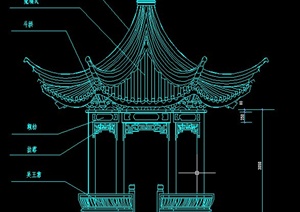 古典中式六角亭与假山设计CAD图