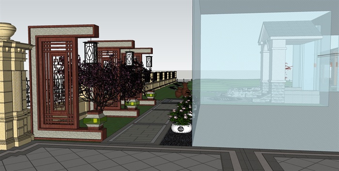 某滨河别墅庭院景观设计SU模型2