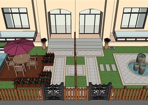 现代某双拼别墅庭院景观设计SU(草图大师)模型