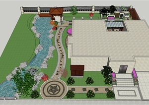 某滨河住宅景观庭院景观设计SU(草图大师)模型