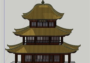 古典中式三层岳阳楼建筑设计SU(草图大师)模型