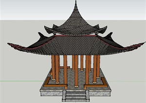 园林古典中式四角翘檐亭设计SU(草图大师)模型