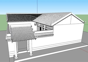 某古典中式单层居民建筑设计SU(草图大师)模型