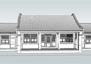 单层古建民居建筑设计SU(草图大师)模型