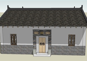 古典中式单层四栋套房建筑设计SU(草图大师)模型