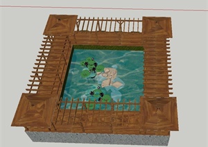 现代中式廊亭组合老人活动区休息区观景区观景池设计SU(草图大师)模型