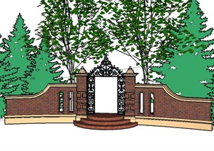 某欧式庭院景观节点景墙设计SU(草图大师)模型