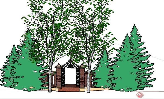 某欧式庭院景观节点景墙设计SU模型(2)