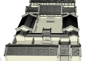 古典中式单层四合院住宅建筑设计SU(草图大师)模型