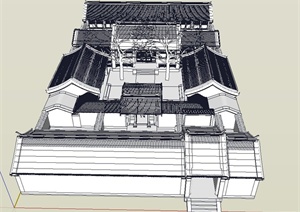 某古建单层四合院住宅建筑设计SU(草图大师)模型
