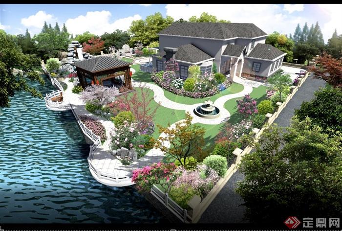 混搭式住宅庭院景观设计PSD效果图(1)