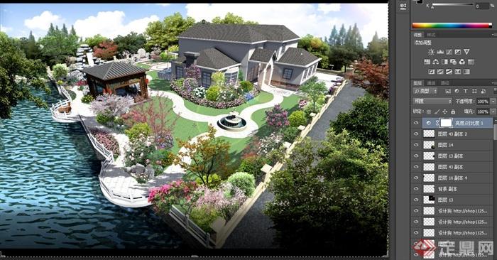 混搭式住宅庭院景观设计PSD效果图(2)