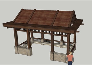 古典中式木质景观亭子SU(草图大师)模型